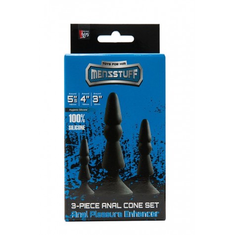 Набор из черных анальных силиконовых втулок MENZSTUFF 3-PIECE ANAL CONE SET