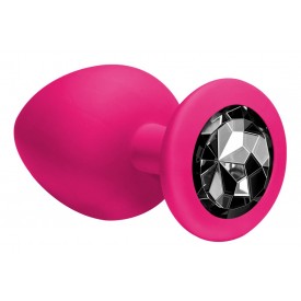Большая розовая анальная пробка Emotions Cutie Large с чёрным кристаллом - 10 см.