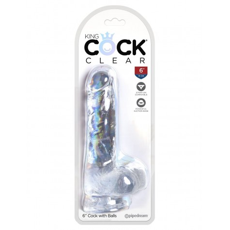 Прозрачный фаллоимитатор King Cock Clear 6" Cock with Balls - 17,8 см.
